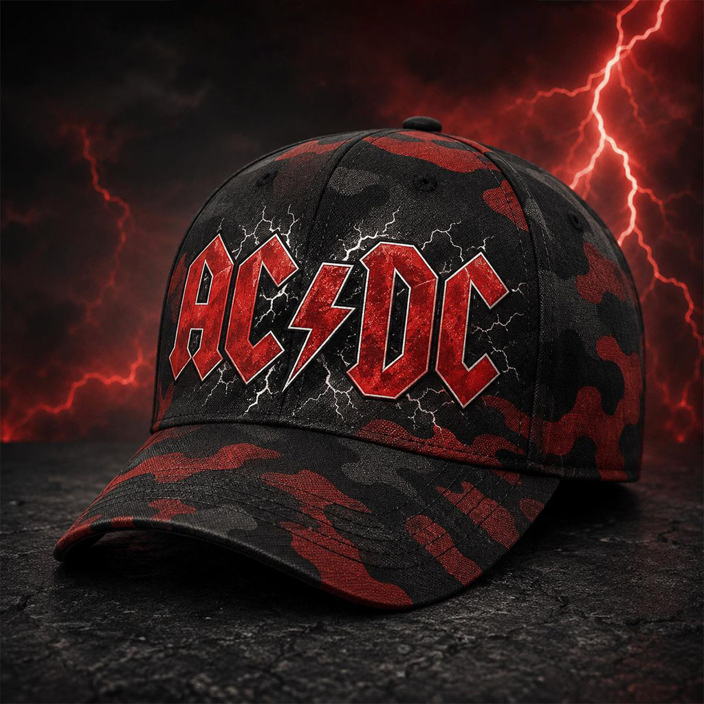 AC DC High Voltage Thunderstorm Red Camo Rock Hat AC DC Merch Gift For Band Fans - Kdjoy
