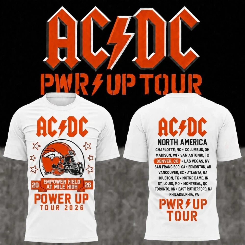 AC DC Merch 2026 AC DC Denver CO Concert T-Shirt Power Up Tour Merch Rock Fan Outfits White - Kdjoy