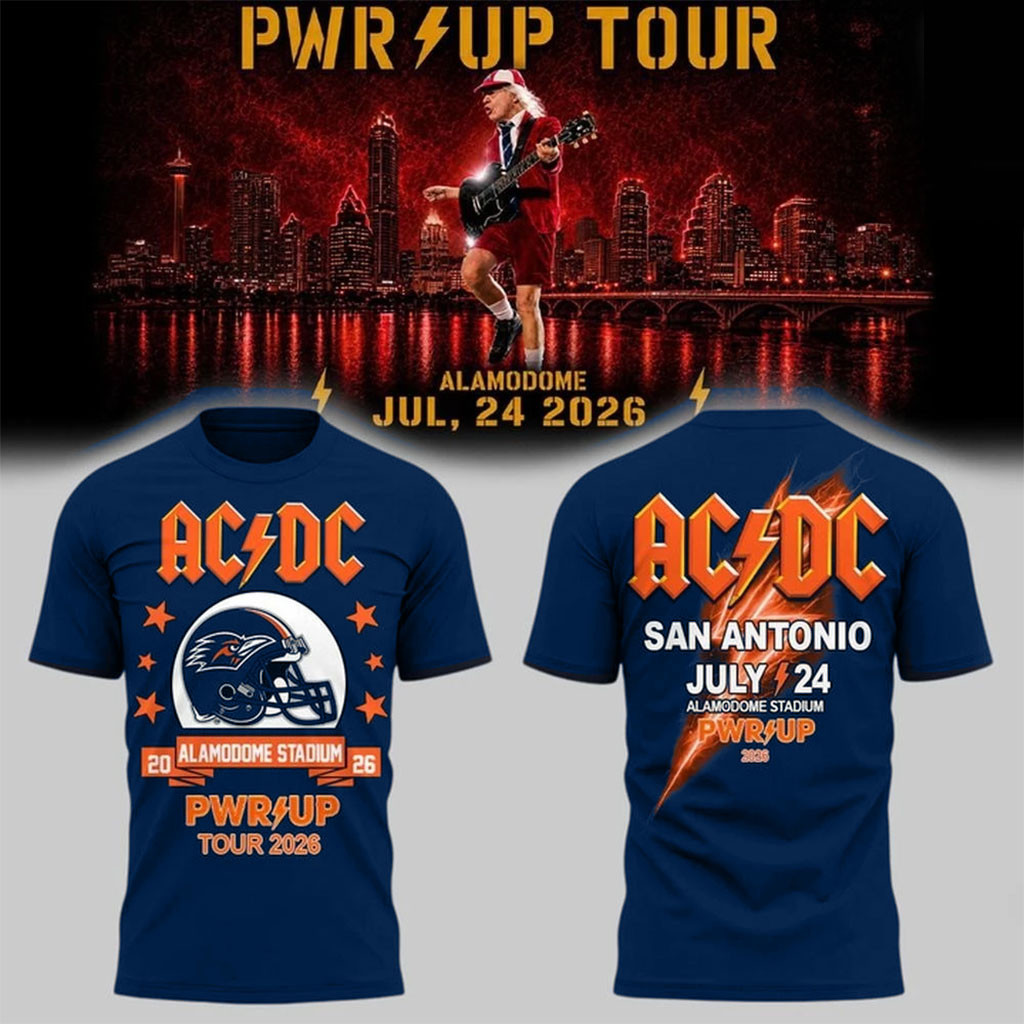 AC DC Merch ACDC San Antonio TX 2026 Concert T-Shirt Power Up World Tour Alamodome Merch - Kdjoy