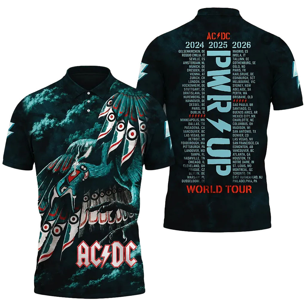 AC DC Power Up World Tour 2024 2025 2026 Polo Shirt AC DC Merch Gift For Rock Band Fans - Kdjoy AC DC Power Up World Tour 2024 2025 2026 Polo Shirt AC DC Merch Gift For Rock Band Fans - Kdjoy