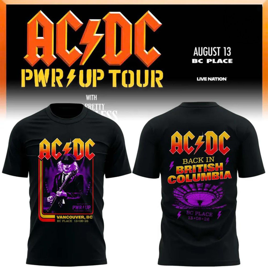 AC DC PWR UP Tour 2026 Vancouver BC Place Black T-Shirt AC DC Merch Gift For Band Fans - Kdjoy