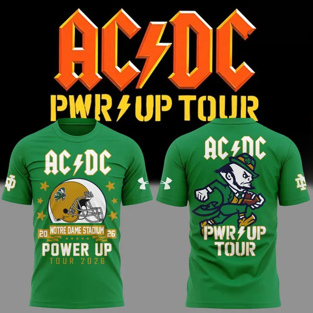 AC DC X Notre Dame Football PWR UP Tour 2026 T-Shirt AC DC Concert Merch Gift For Fans - Kdjoy AC DC X Notre Dame Football PWR UP Tour 2026 T-Shirt AC DC Concert Merch Gift For Fans - Kdjoy