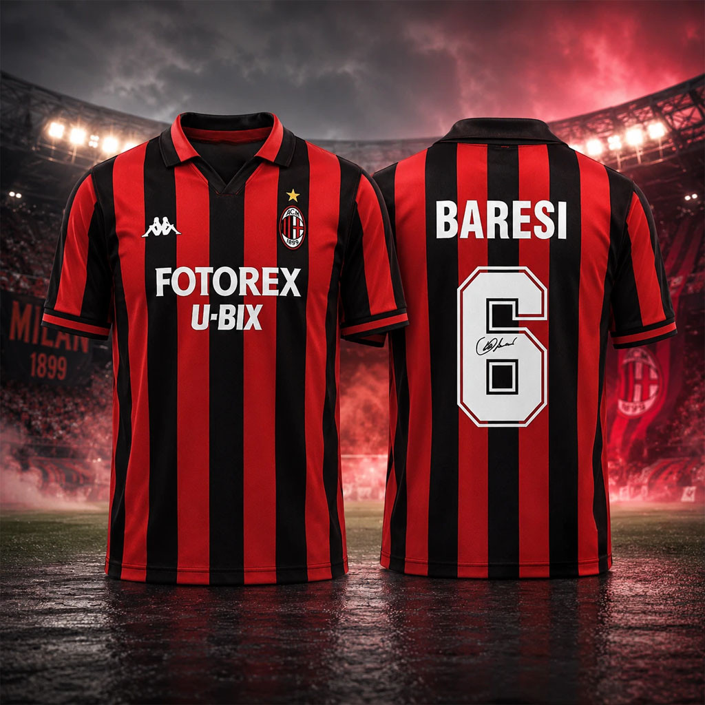 AC Milan Baresi #6 Retro Soccer Jersey Shirt 2026 AC Milan Merch Present For Husband - Kdjoy