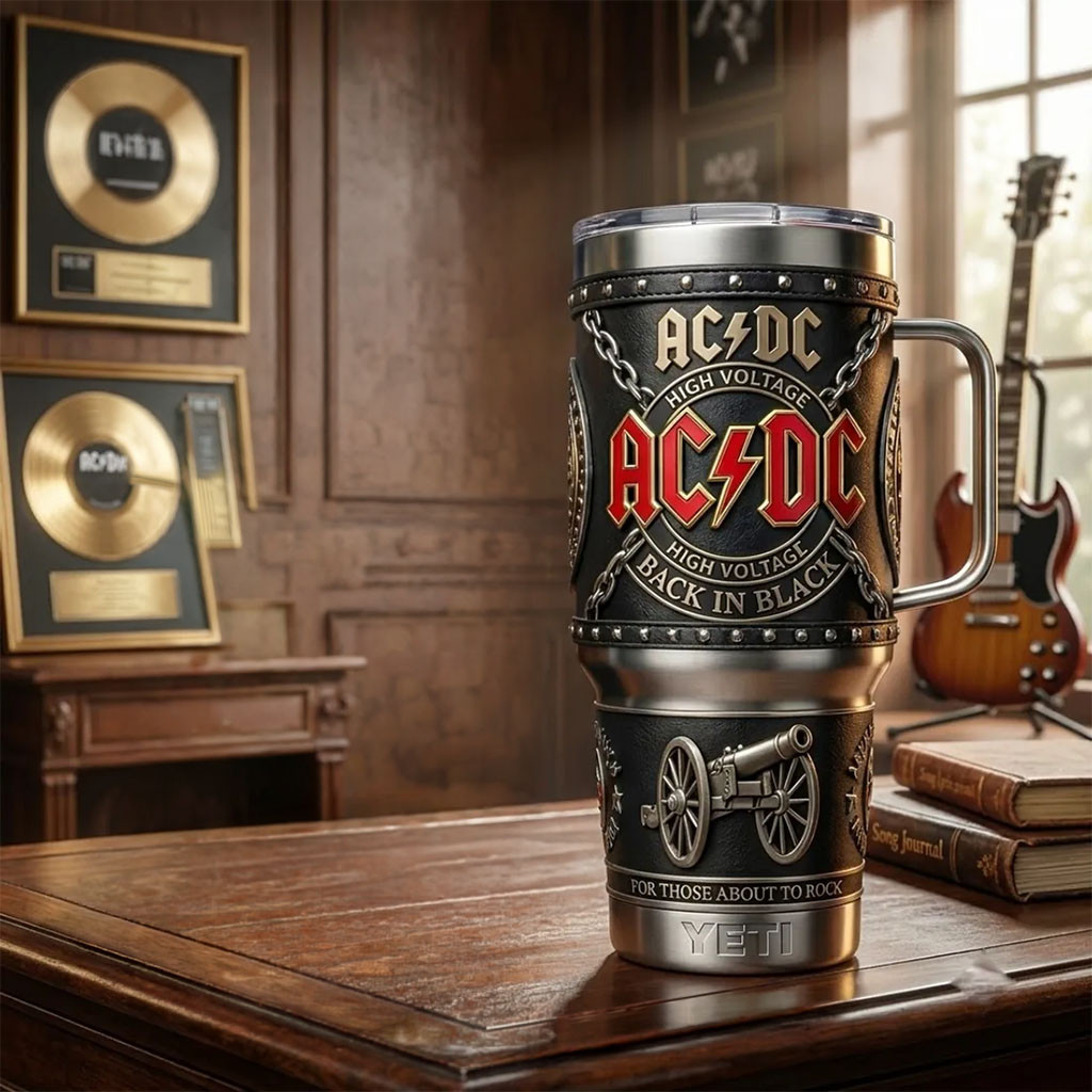 ACDC High Voltage Back In Black Tumbler ACDC Band Tumbler Rock Lovers Gifts Ideas - Kdjoy