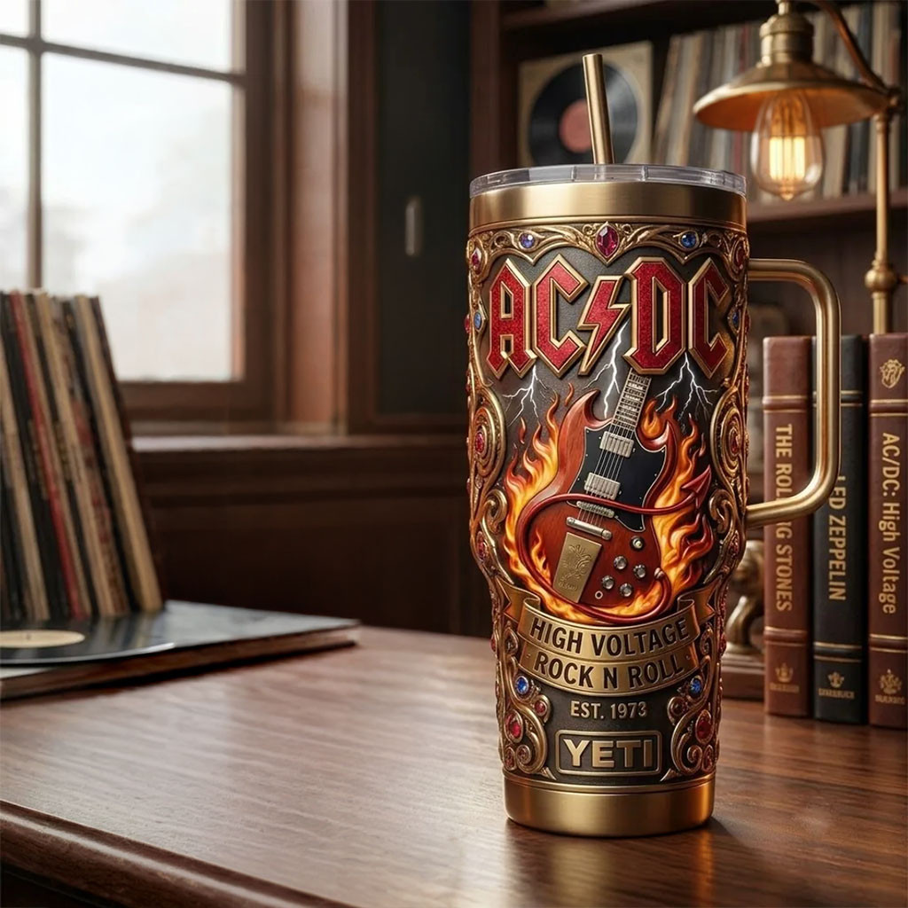 ACDC High Voltage Rock N Roll Tumbler ACDC Gears Tumbler Cool Gifts For Music Lovers - Kdjoy