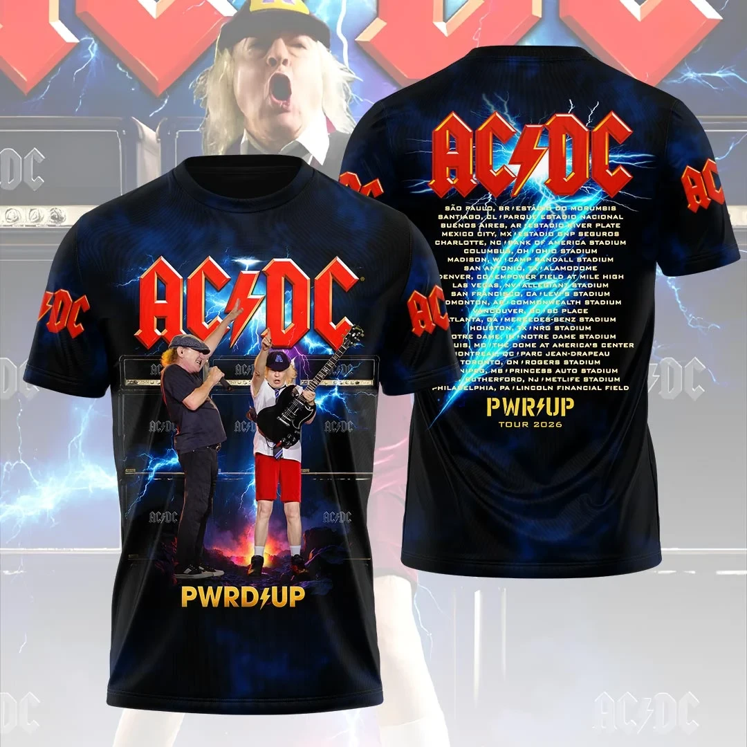 ACDC Pwrd Up World Tour 2026 T-Shirt ACDC Concert Outfit Ideas Gifts For Rock Lovers - Kdjoy