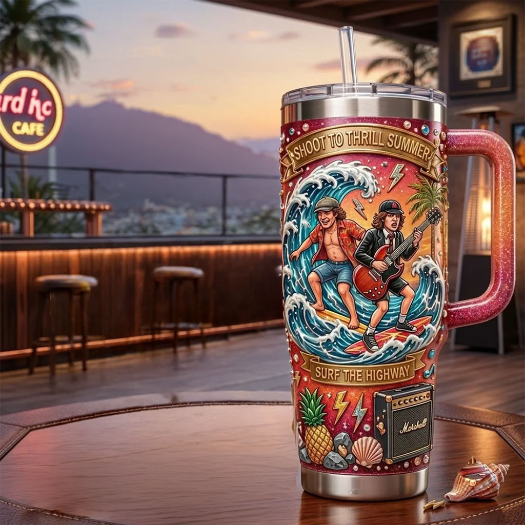 ACDC Shoot To Thrill Summer Tumbler ACDC Surg The Highway Tumbler Gifts For Music Lovers - Kdjoy