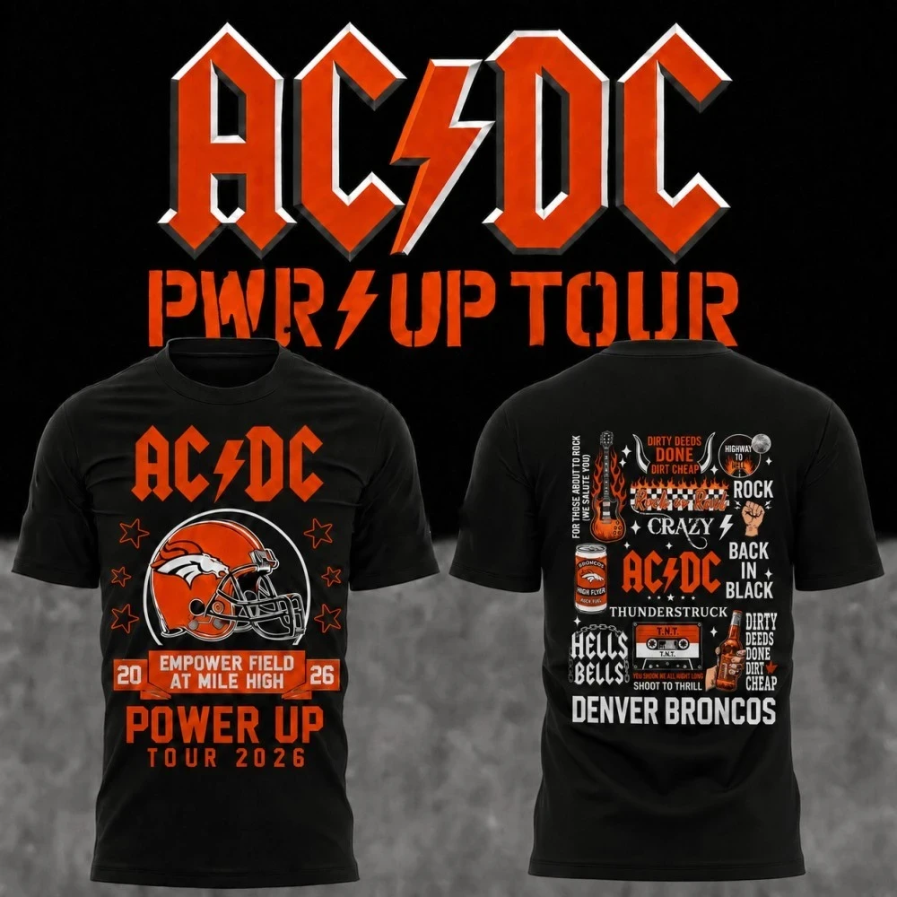ACDC X Denver Broncos Merch ACDC Power Up Tour 2026 T-Shirt Black Gift Ideas For Music Lovers - Kdjoy ACDC X Denver Broncos Merch ACDC Power Up Tour 2026 T-Shirt Black Gift Ideas For Music Lovers - Kdjoy