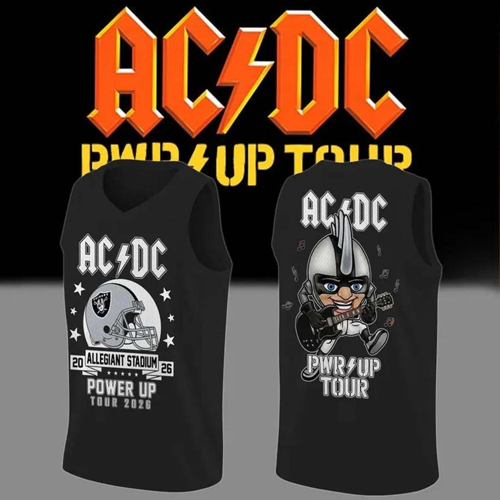 ACDC X Las Vegas Raiders Merch ACDC Power Up Tour 2026 Basketball Jersey Black Concert Outfits - Kdjoy