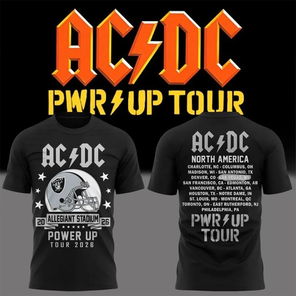 ACDC x Las Vegas Raiders Power Up Tour 2026 Allegiant Stadium T-Shirt ACDC Merch Fan Gifts - Kdjoy