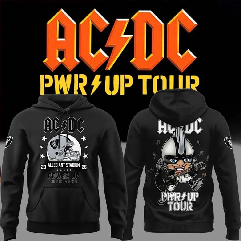 ACDC X Las Vegas Raiders Power Up Tour 2026 Hoodie Black AC DC Tour Merch Gift For Music Lover - Kdjoy