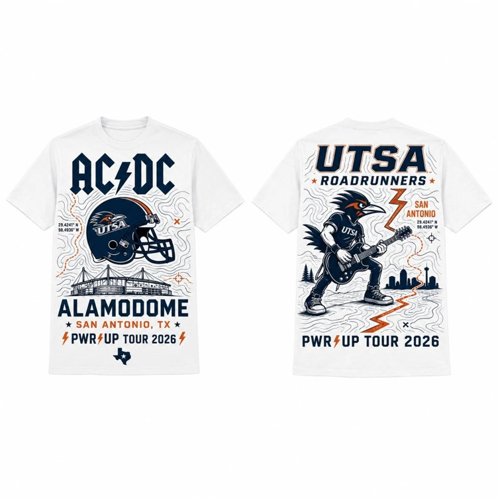 ACDC X UTSA Roadrunners Merch 2026 ACDC Power Up North American Tour T-Shirt Rock Fan Gifts - Kdjoy
