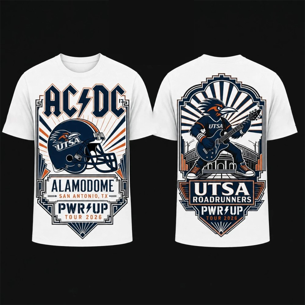 ACDC X UTSA Roadrunners Merch 2026 ACDC Power Up Tour T-Shirt Heavy Metal Rock Band Apparel - Kdjoy