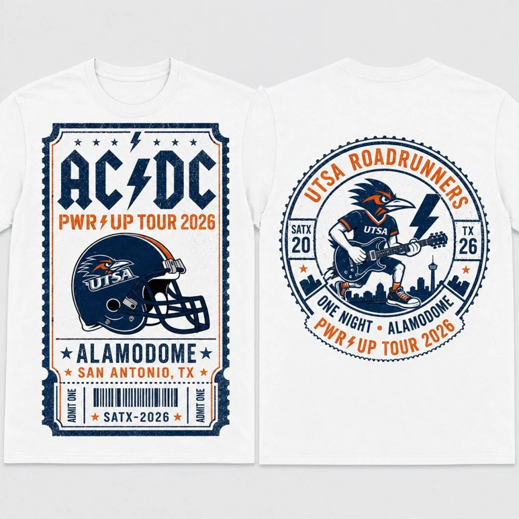 ACDC X UTSA Roadrunners Merch 2026 ACDC Power Up Tour T-Shirt San Antonio Texas Concert Tee - Kdjoy