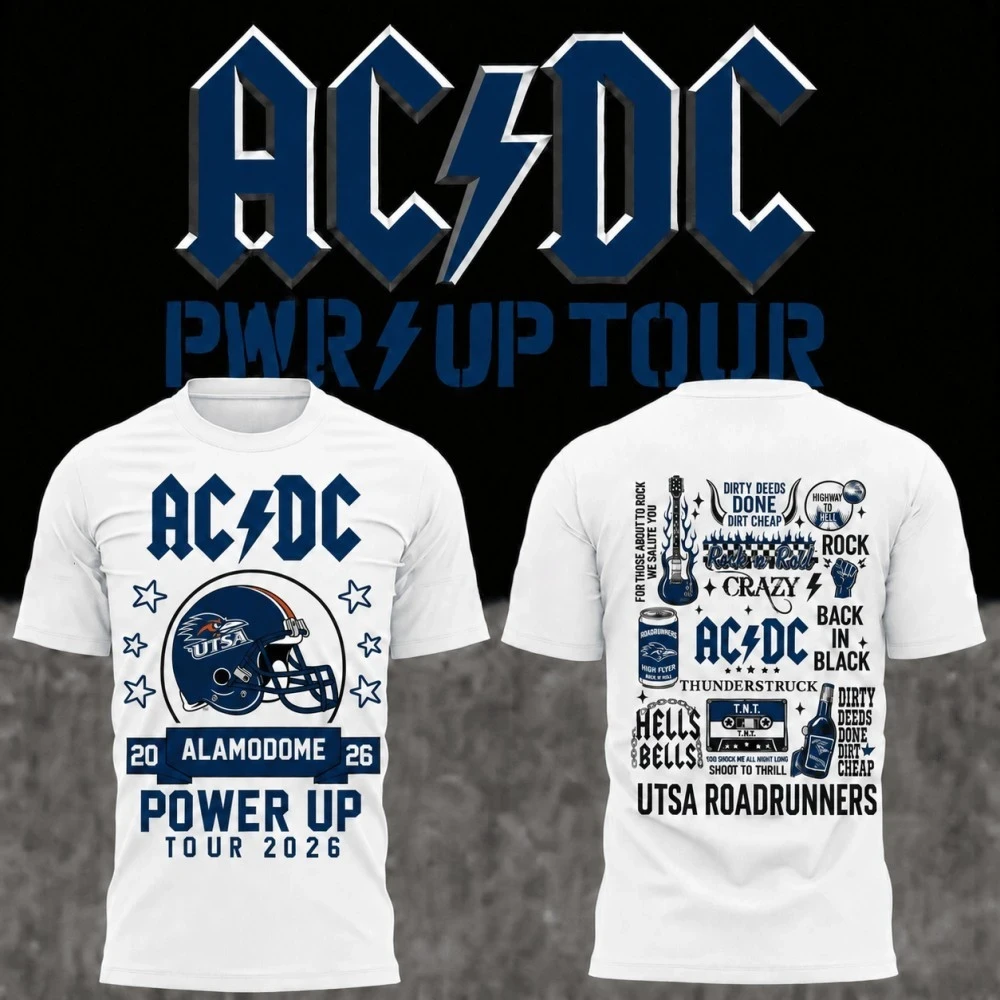 ACDC X UTSA Roadrunners Merch AC DC San Antonio Alamodome Concert Shirt Power Up Tour Merch - Kdjoy