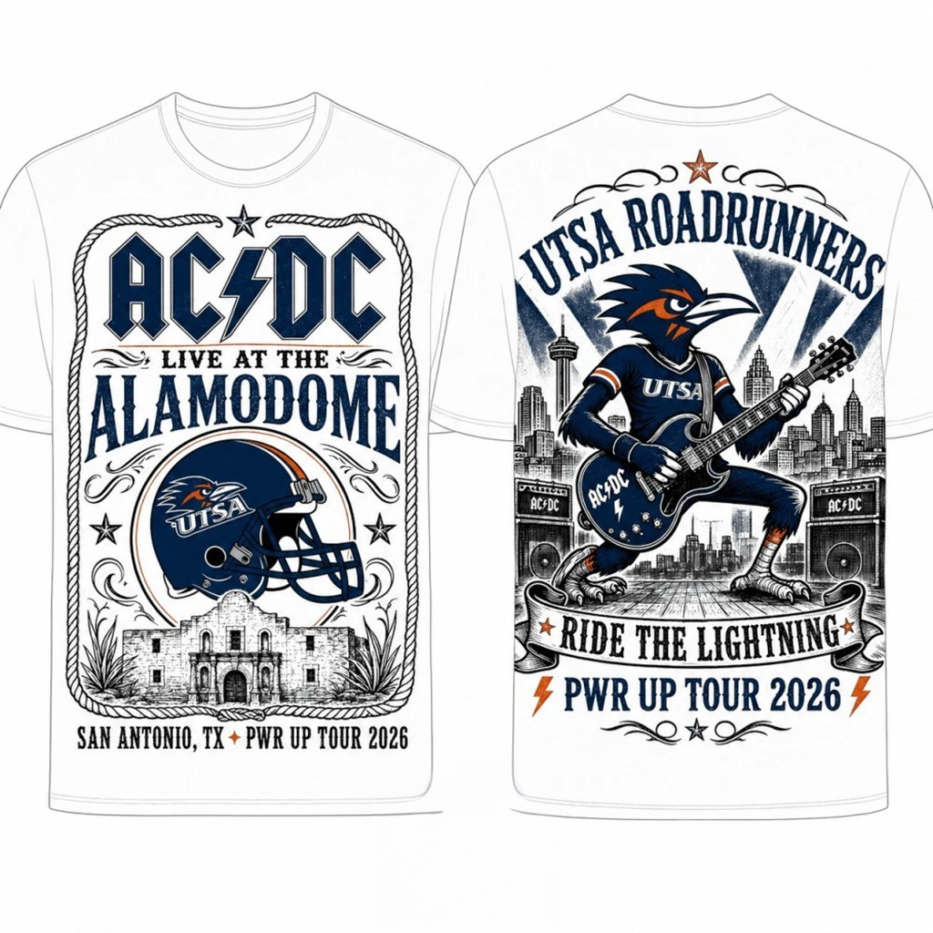 ACDC X UTSA Roadrunners Merch ACDC Power Up Tour 2026 T-Shirt Ride The Lighting Shirt Fan Gear - Kdjoy