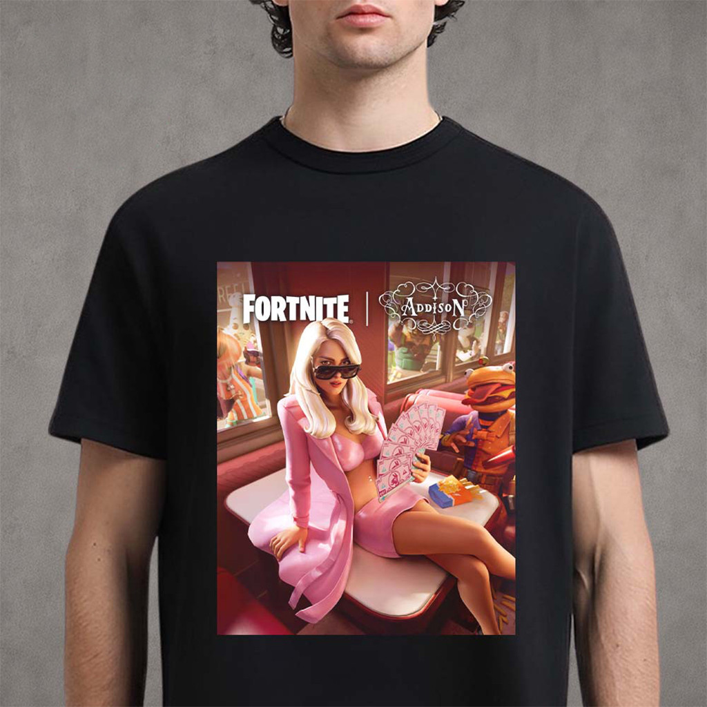 Addison Rae X Fortnite Icon Series Black T-Shirt Addison Rae Mercy 2026 Gift For Men Women - Kdjoy Addison Rae X Fortnite Icon Series Black T-Shirt Addison Rae Mercy 2026 Gift For Men Women - Kdjoy