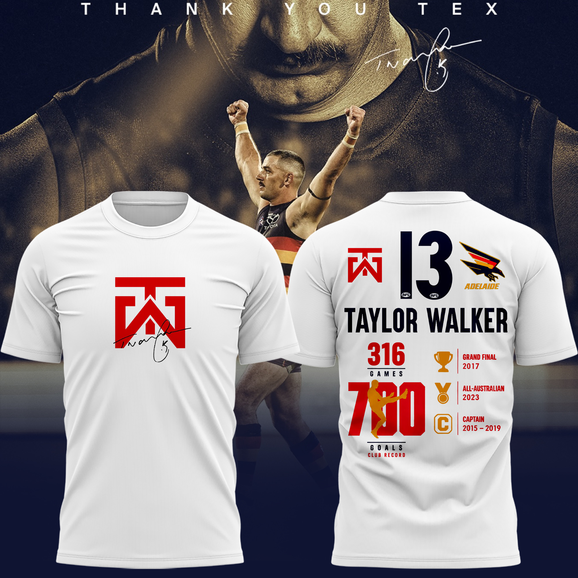 Adelaide Crows x Taylor Walker Forever a Crow White Shirt Taylor Walker Merch Brother Gifts - Kdjoy