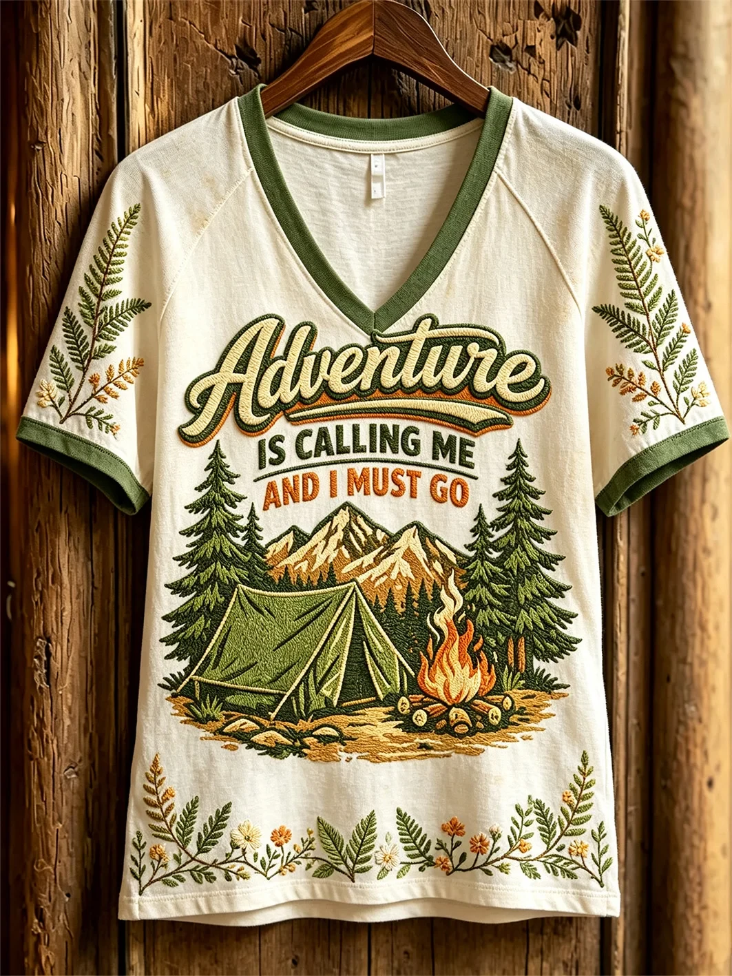 Adventure Is Calling Me And I Must Go V-Neck Shirt Autumn Fall Clothes Gift For Camping Lovers - Kdjoy Adventure Is Calling Me And I Must Go V-Neck Shirt Autumn Fall Clothes Gift For Camping Lovers - Kdjoy