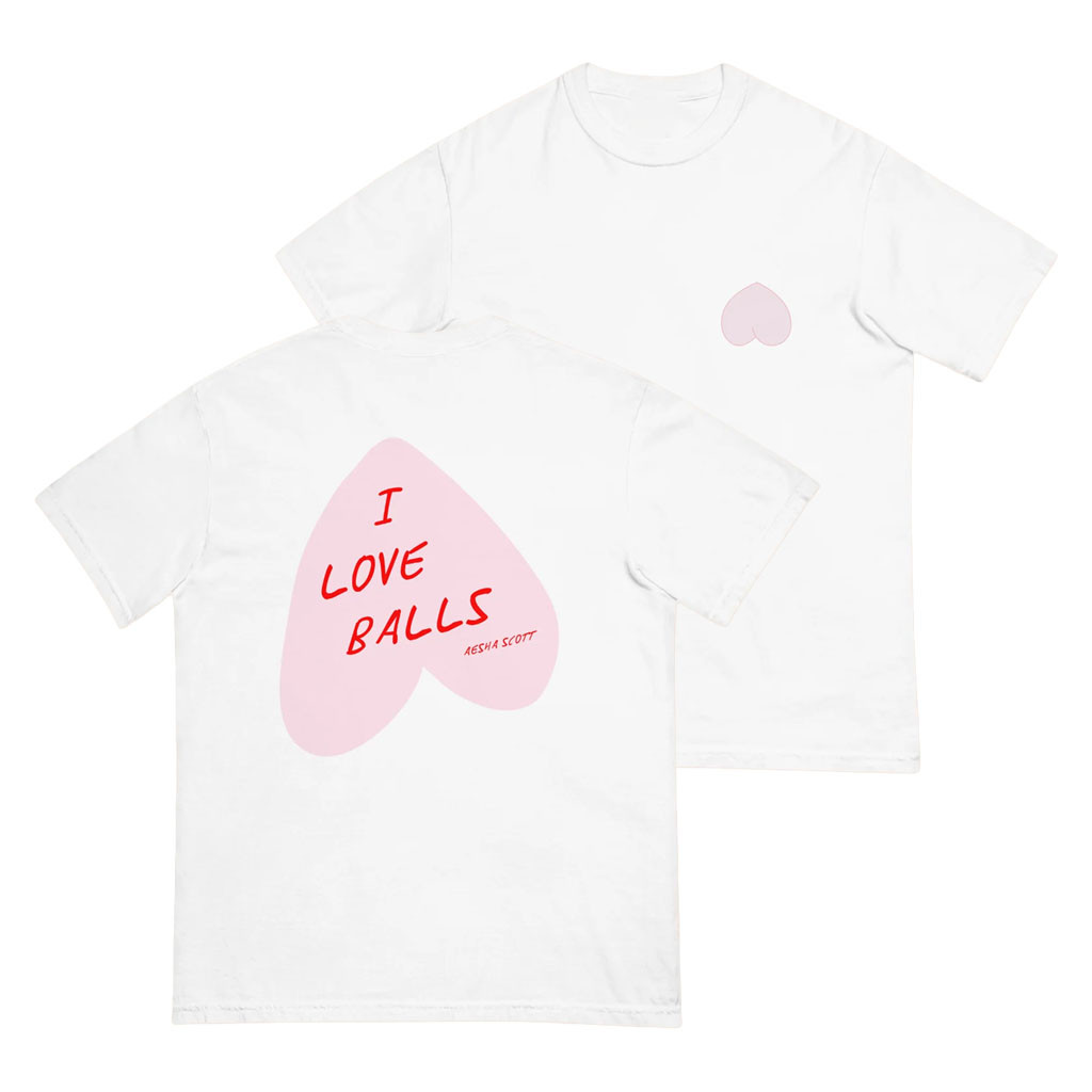 Aesha's Merch 2026 I Love Balls Heart T-Shirt White Aesha Scott Merch Gift For BFF - Kdjoy Aesha's Merch 2026 I Love Balls Heart T-Shirt White Aesha Scott Merch Gift For BFF - Kdjoy