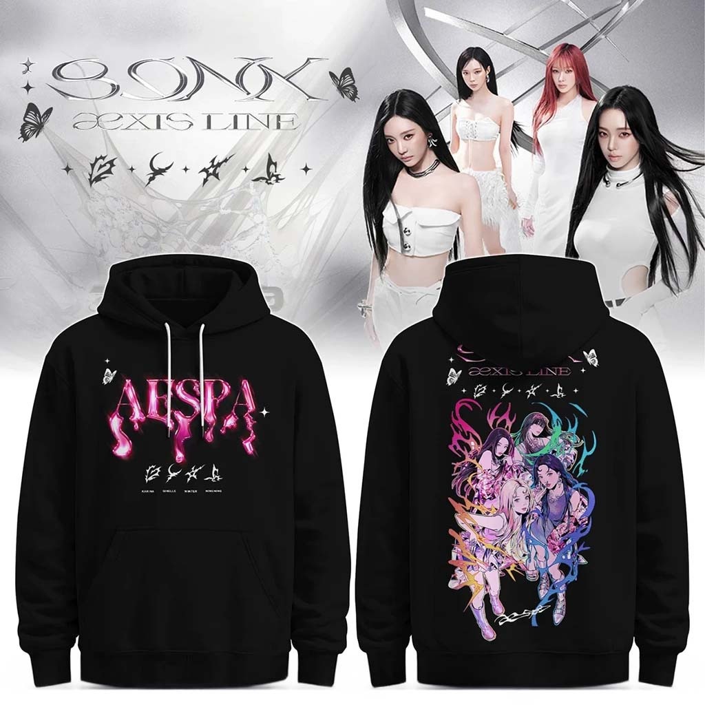 Aespa Aexis Line Global Tour 2026 Black Hoodie Aespa Tour Merch Kpop Fan Gear Gift For MY - Kdjoy