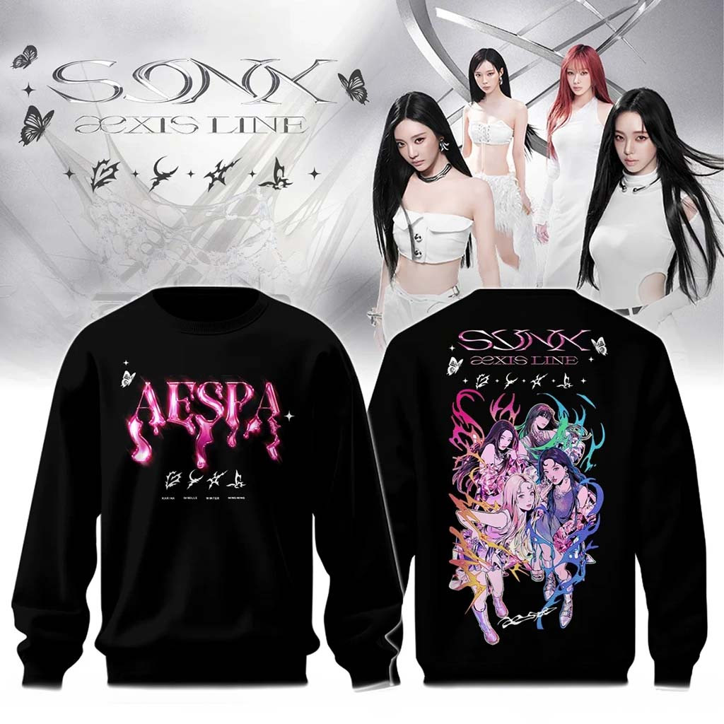 Aespa Aexis Line Global Tour 2026 Black Sweatshirt Aespa Tour Merch Best Gift For Kpop Lovers - Kdjoy