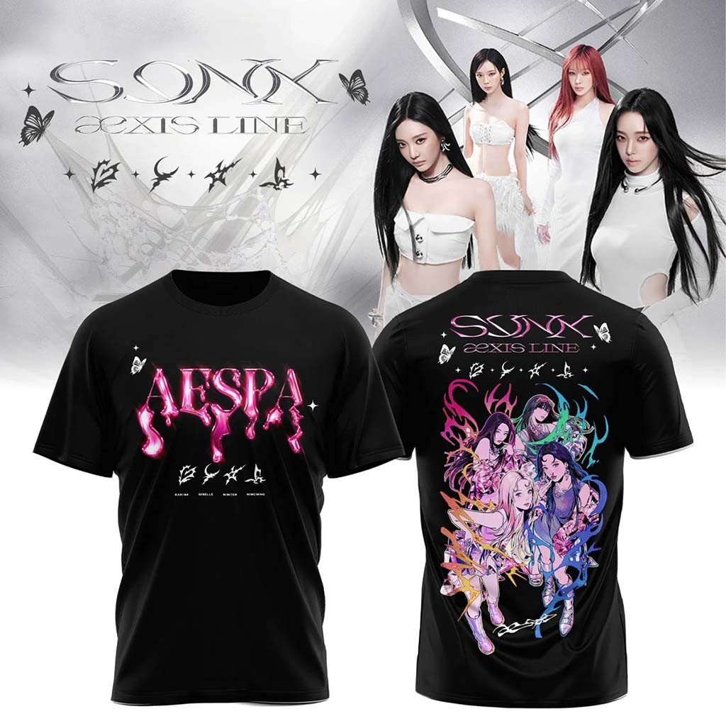 Aespa Aexis Line Global Tour 2026 Black T-Shirt Aespa Merch Kpop Gear Gift For Music Lovers - Kdjoy