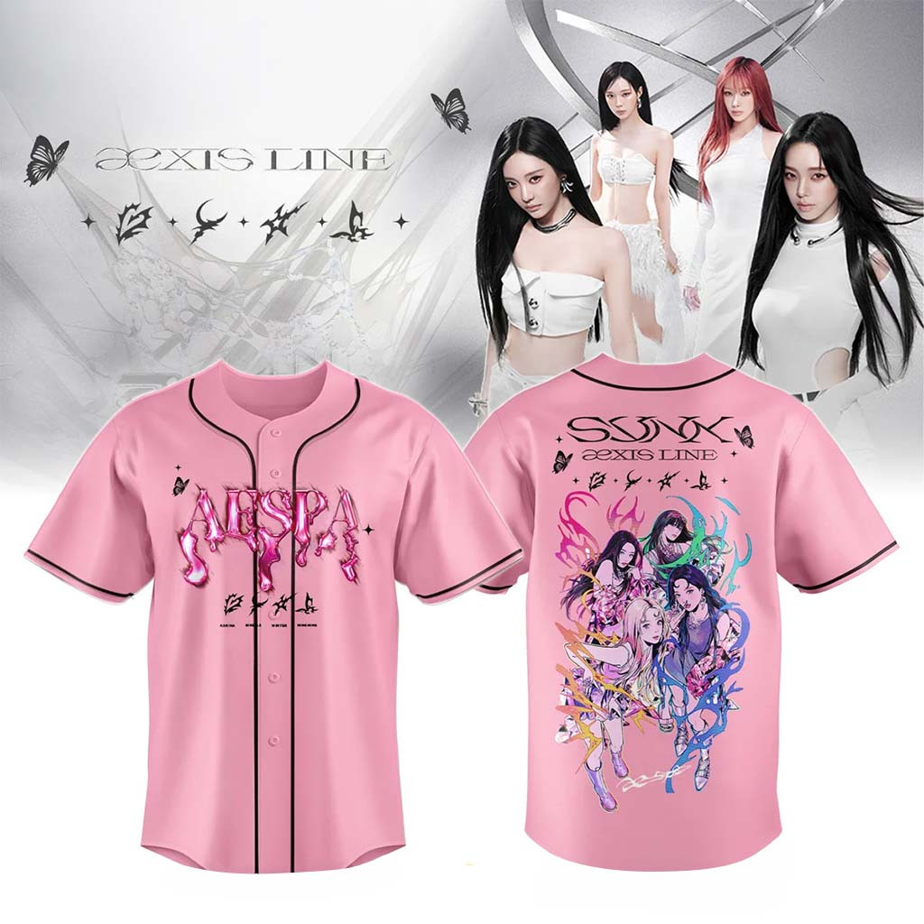 Aespa Aexis Line Global Tour 2026 Pink Baseball Jersey Aespa Merch Gift Ideas For Kpop Fans - Kdjoy