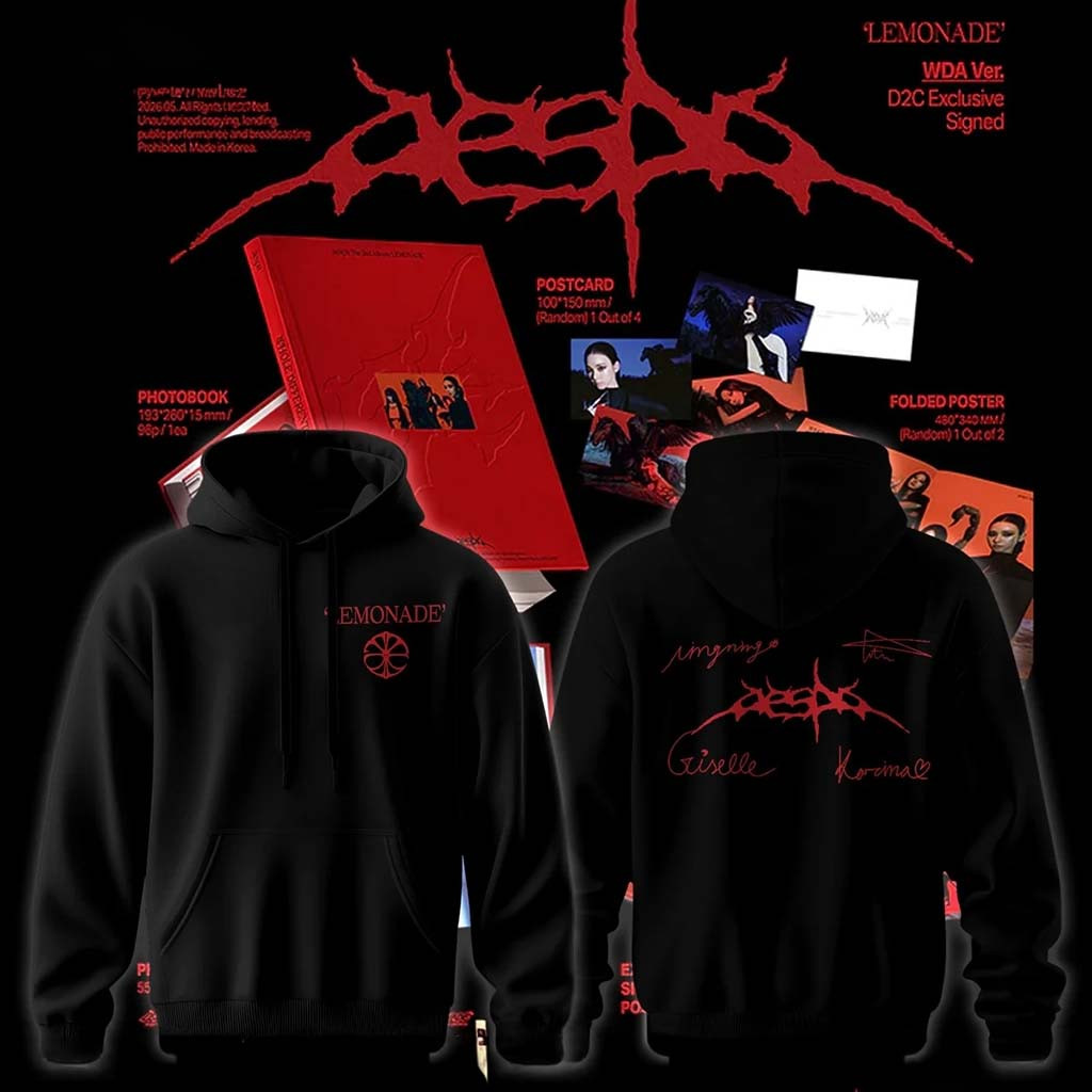 Aespa LEMONADE Black Hoodie Aespa Merch Cool Gifts For Kpop Lovers - Kdjoy