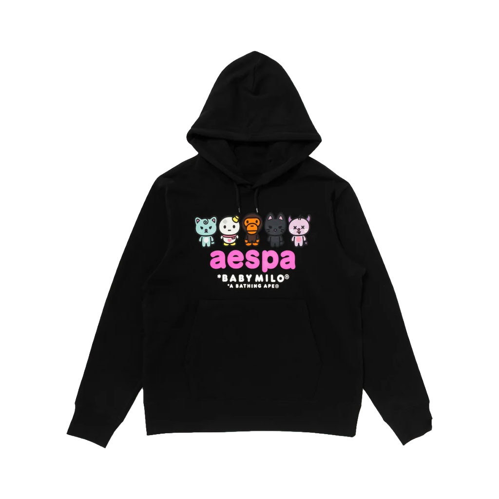 Aespa Merch 2026 BAPE X Aespa Baby Milo Hoodie Black Kpop Gear Cute Gift For Sisters - Kdjoy Aespa Merch 2026 BAPE X Aespa Baby Milo Hoodie Black Kpop Gear Cute Gift For Sisters - Kdjoy