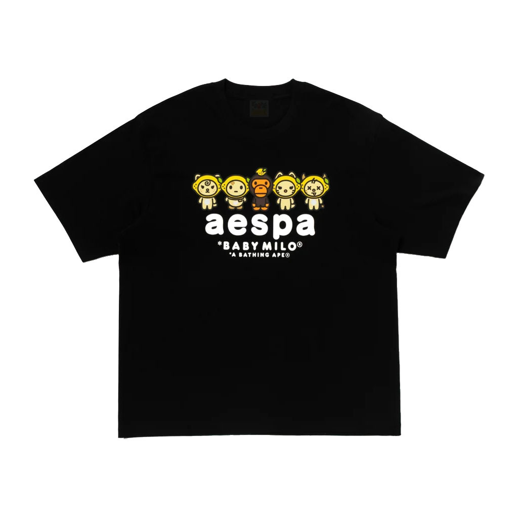 Aespa Merch 2026 BAPE X Aespa Baby Milo Lemonade Mini T-Shirt Black Gift For Kpop Fans - Kdjoy