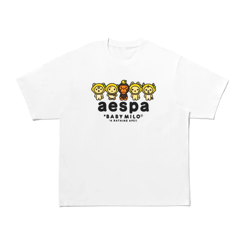 Aespa Merch 2026 BAPE X Aespa Baby Milo Lemonade Mini T-Shirt White Kpop Gear Gift For Fans - Kdjoy