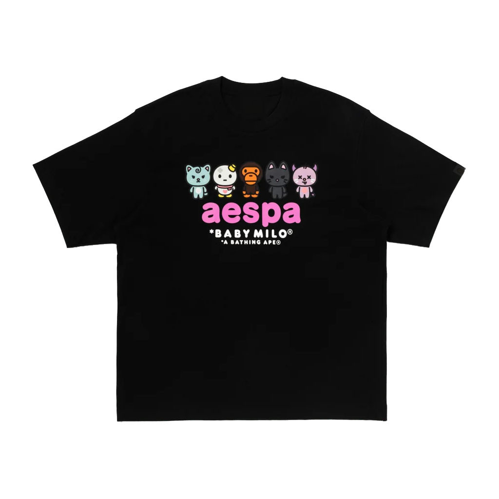 Aespa Merch 2026 BAPE X Aespa Baby Milo T-Shirt Black Kpop Gear Cute Gift For Fans - Kdjoy