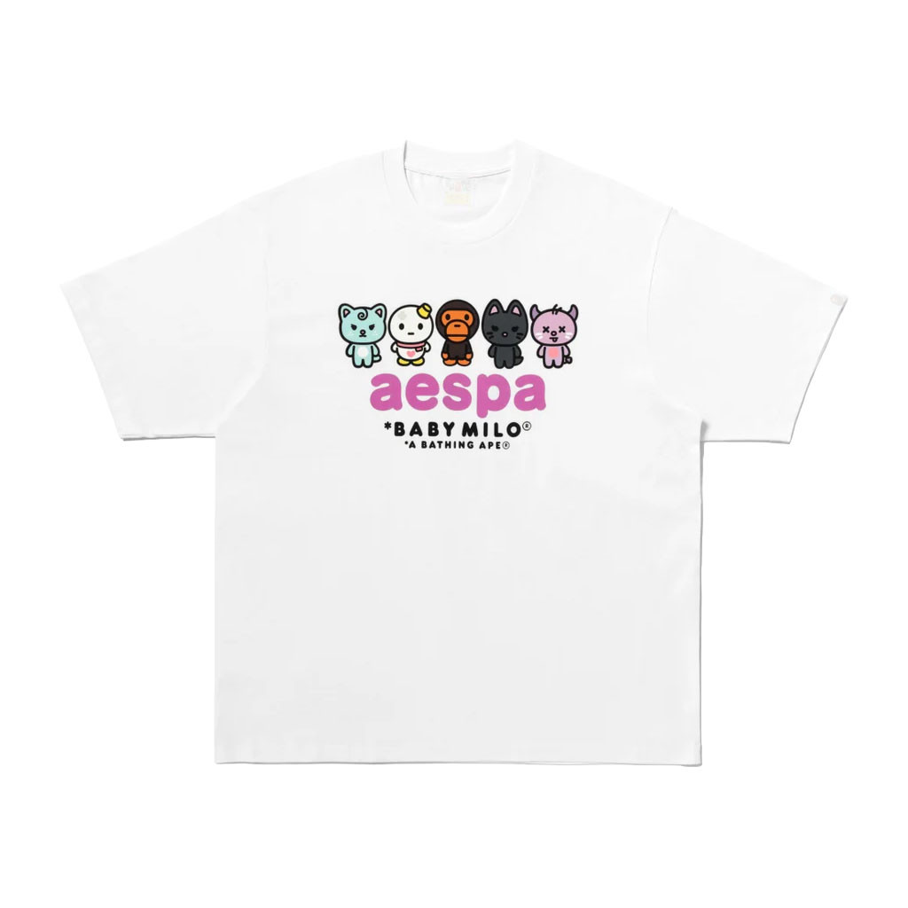 Aespa Merch 2026 BAPE X Aespa Baby Milo T-Shirt White Cute Gift For Kpop Fans - Kdjoy