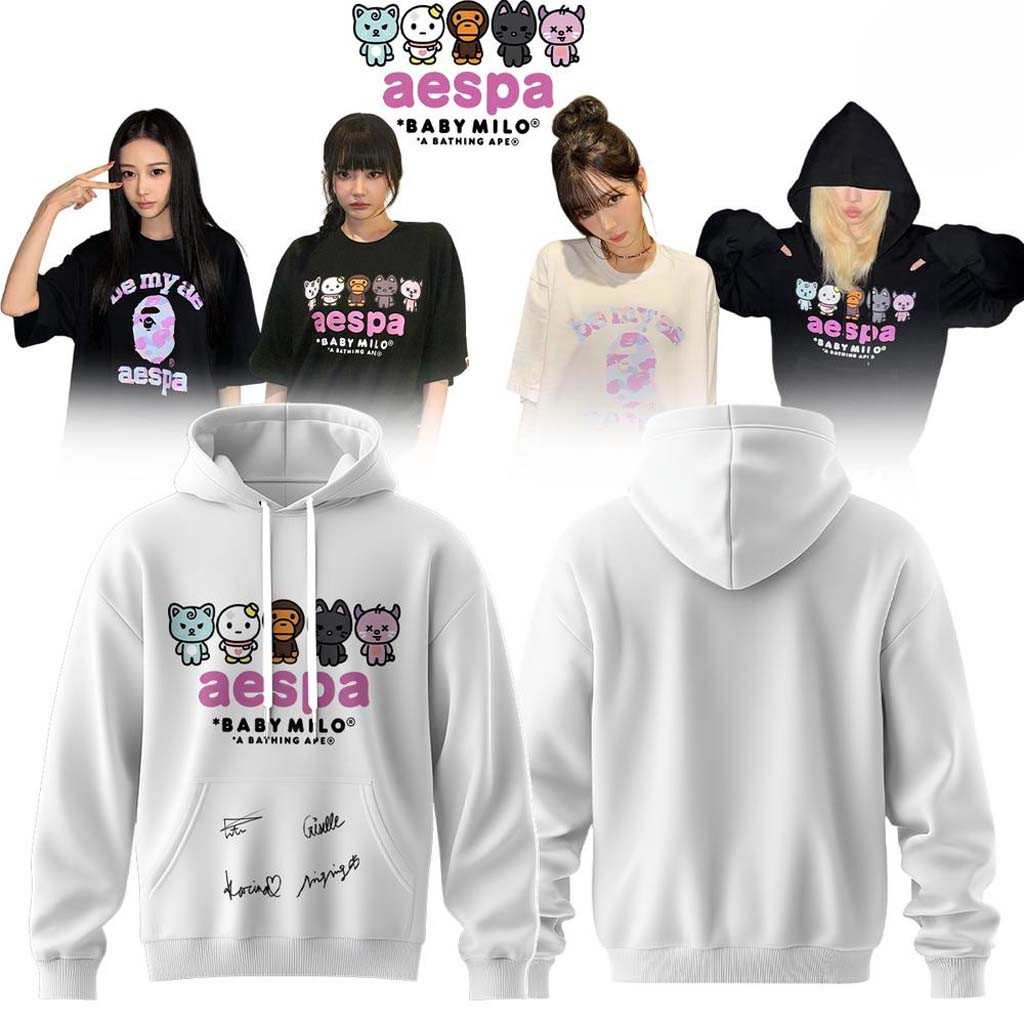 Aespa X BAPE Baby Milo Signature Hoodie MY Apparel Aespa Merch Gifts For Kpop Fans - Kdjoy