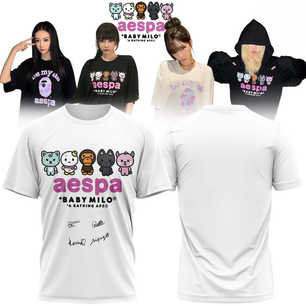 Aespa X BAPE Baby Milo Signature T-Shirt 2026 MY Apparel Aespa Merch Gifts For Kpop Lovers - Kdjoy Aespa X BAPE Baby Milo Signature T-Shirt 2026 MY Apparel Aespa Merch Gifts For Kpop Lovers - Kdjoy