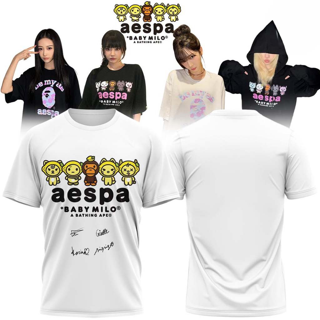 Aespa X BAPE Baby Milo Signed T-Shirt 2026 Aespa Merch MY Apparel Unique Gift For Kpop Fans - Kdjoy
