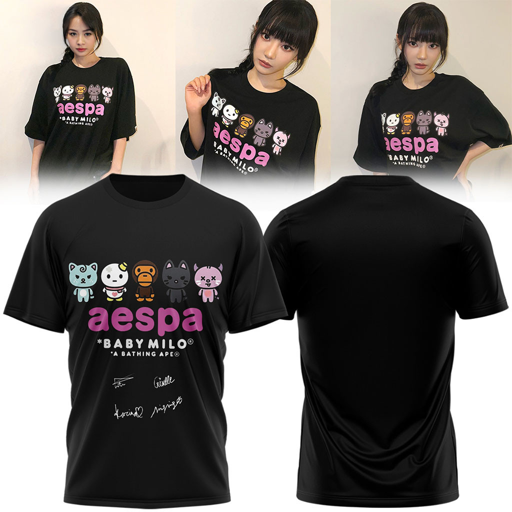 Aespa x Bape Signed 2026 T-Shirt Black Aespa Merch Birthday Gift For Sister - Kdjoy Aespa x Bape Signed 2026 T-Shirt Black Aespa Merch Birthday Gift For Sister - Kdjoy