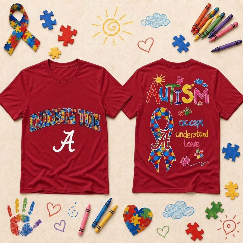 Alabama Crimson Tide Autism Awareness Puzzle Ribbon T-Shirt Fan Merch Autistic Gifts Alabama Crimson Tide Autism Awareness Puzzle Ribbon T-Shirt Fan Merch Autistic Gifts