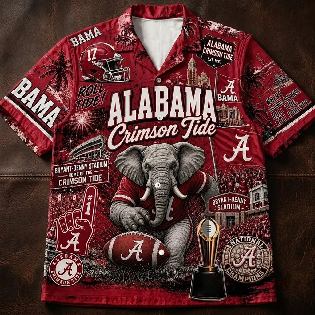 Alabama Crimson Tide Football Hawaiian Shirt Alabama Crimson Tide Merch Present For Game Day - Kdjoy Alabama Crimson Tide Football Hawaiian Shirt Alabama Crimson Tide Merch Present For Game Day - Kdjoy