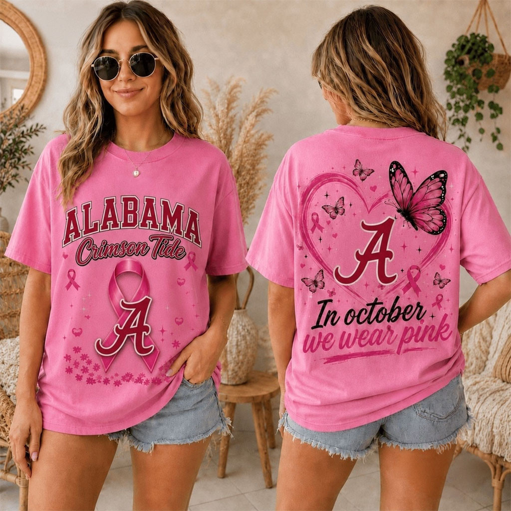 Alabama Crimson Tide Merch 2026 Pink October Breast Cancer Awareness Pride T-Shirt Fans Gifts - Kdjoy
