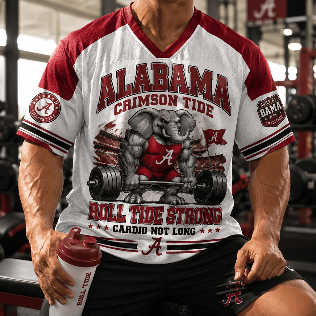Alabama Crimson Tide Merch 2026 Roll Tide Strong Cardio Not Long V-Neck Jersey Workout Gifts - Kdjoy