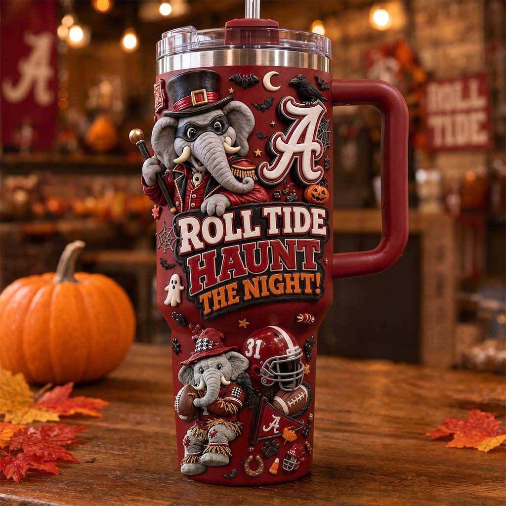 Alabama Crimson Tide Merch Roll Tide Haunt The Night Halloween Tumbler Football Fan Gifts - Kdjoy