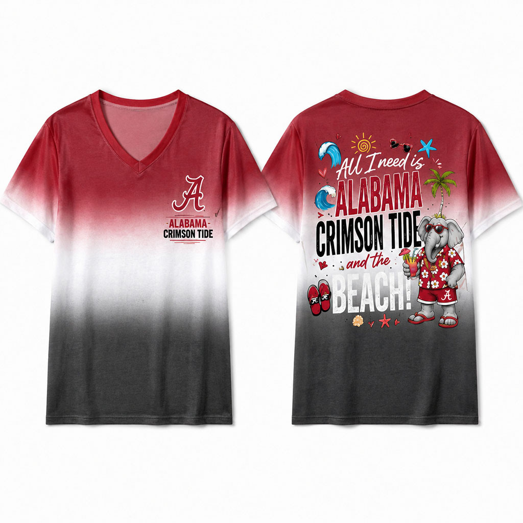 Alabama Crimson Tide Merch Tropical Beach Vibes V-Neck Shirt Gift For Game Day - Kdjoy