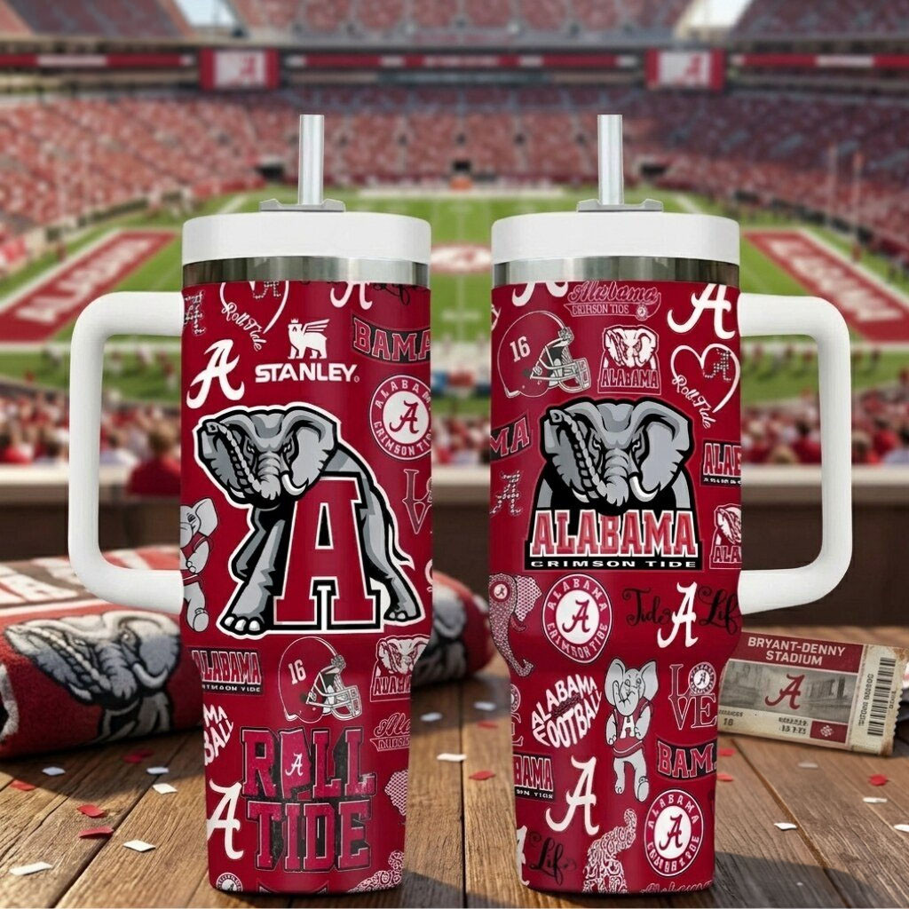 Alabama Crimson Tide Opaque Lid 40oz Tumbler Roll Tide Alabama Football Merch Gift For Fans - Kdjoy