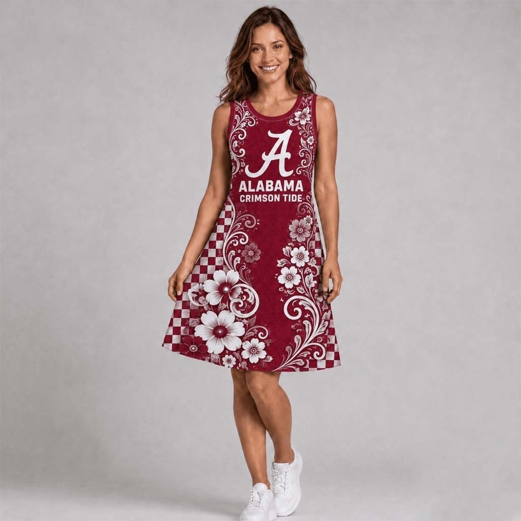 Alabama Crimson Tide Sporty Floral Elegance Women's Sleeveless Dress Crimson Tide Merch - Kdjoy Alabama Crimson Tide Sporty Floral Elegance Women's Sleeveless Dress Crimson Tide Merch - Kdjoy