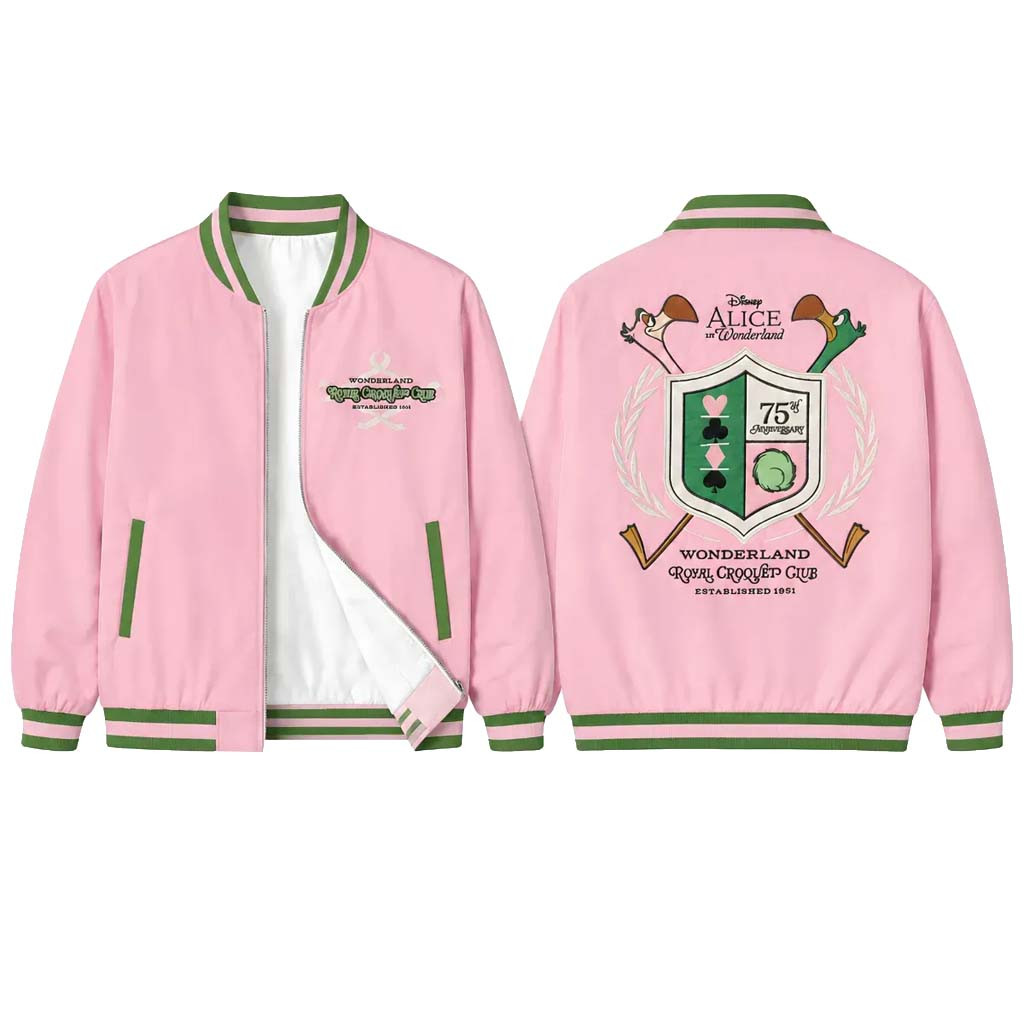 Alice in Wonderland Merch 75th Anniversary Royal Croquet Club Pink Baseball Jacket Fan Gifts - Kdjoy