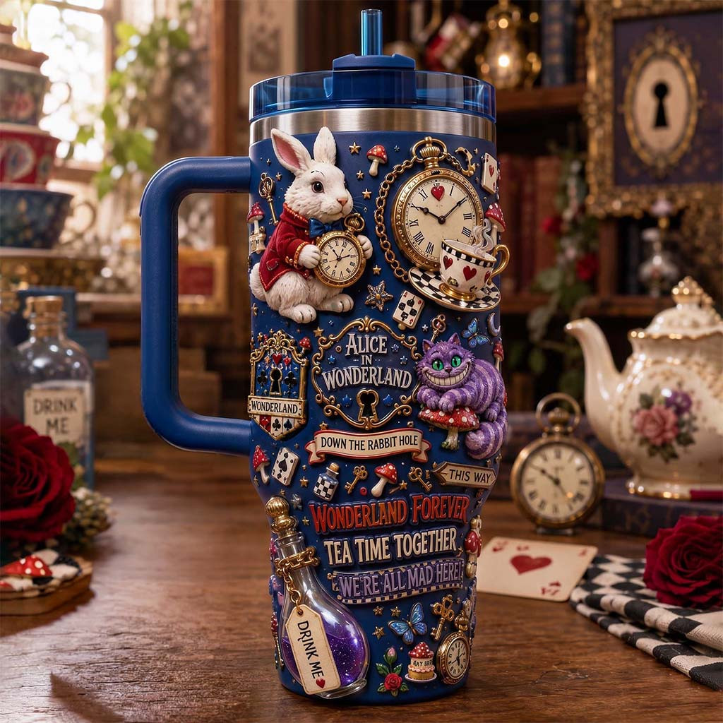 Alice In Wonderland Merch Wonderland Forever Tea Time Together We're All Mad Here Tumbler - Kdjoy