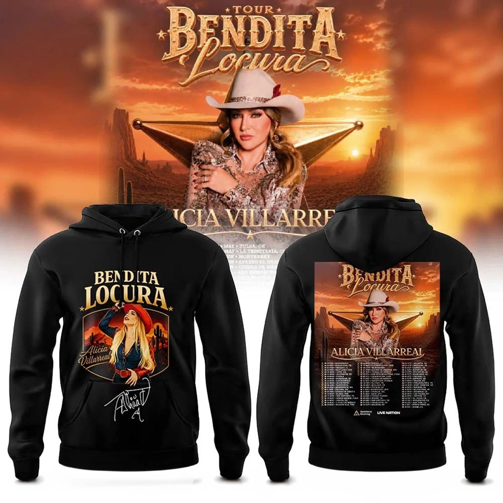 Alicia Villarreal Bendita Locura Tour 2026 Hoodie Black Alicia Villarreal Merch Signed - Kdjoy