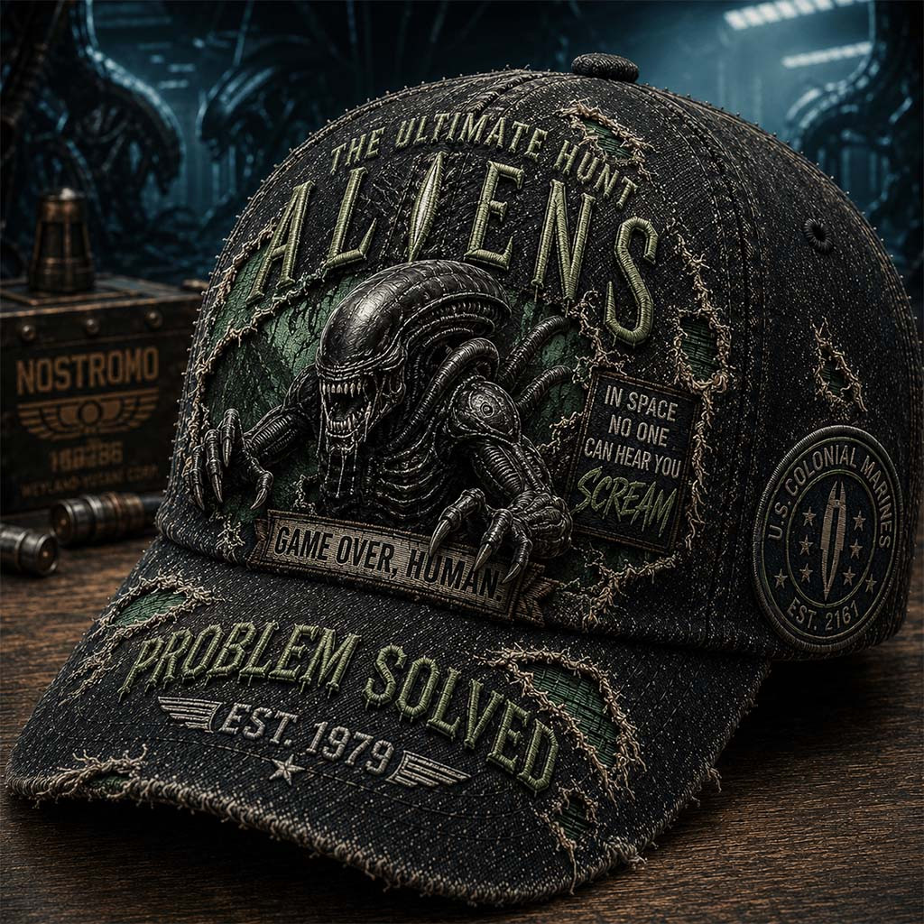 Aliens Merch 2026 The Ultimate Hunt Aliens Hat Xenomorph Problem Solved Hat Movie Fan Gear - Kdjoy